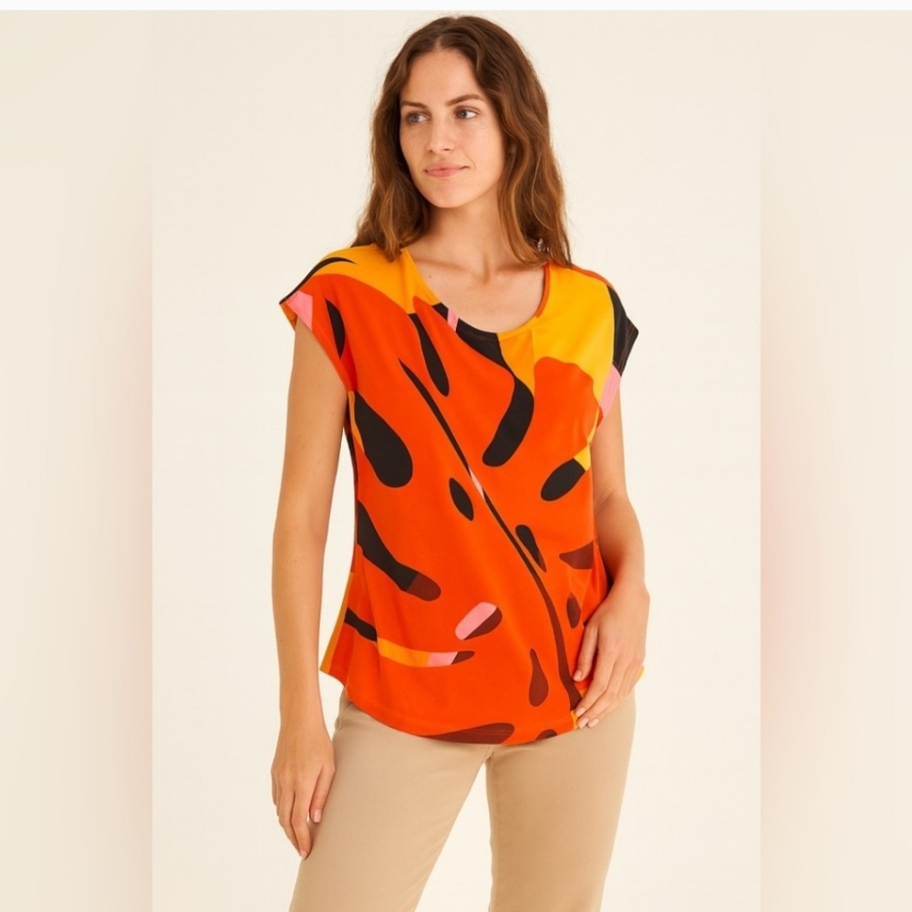 Vibrant Orange Abstract Women's Top